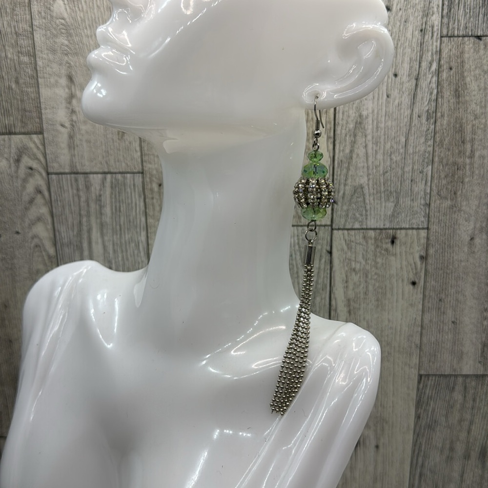 Elegant Silver and Green Beaded Earrings